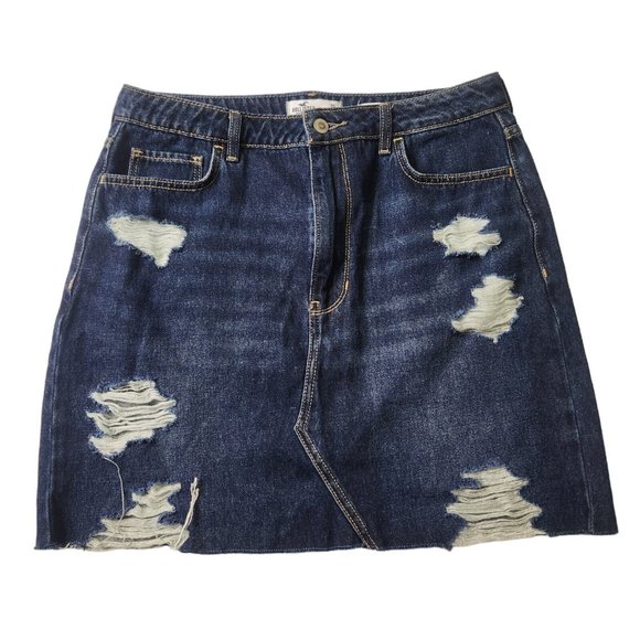 Hollister Denim Mini Skirt Women’s Size 13 Ultra High Rise Distressed - Picture 1 of 6